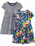 Simple Joys by Carter's Baby Mädchen Short-Sleeve and Sleeveless Dress Sets, Pack of 2 Freizeitkleid, Marineblau Blumenaufdruck/Weiß Streifen, 5 Jahre (2er Pack)