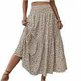 Damen Rock Lang Elegant Sommerrock Mit Taschen Stretch High Waist Damenröcke Boho Strand Summer Skirt