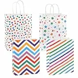 12 Stück Bunte Geschenktüten Kindergeburtstag, 21x15x8 cm Punkte Klein Papiertüten mit Henkel, Regenbogen Geburtstagstüten Kinder Kraftpapier Mitgebsel Tüten für Geburtstag Giveaways Hochzeit Party