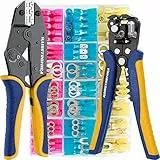 haisstronica Crimpzange für Schrumpfverbinder, Set mit 280 Stück AWG 22–10 Schrumpfdrahtverbindern in Marinequalität und Abisolierzange