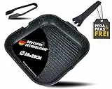 DIVORY Grillpfanne 28 cm – Gerippte Antihaft-Oberfläche, abnehmbarer Griff – Für alle Herdarten geeignet, Induktion – Steakpfanne für Steaks & Grillgemüse, inkl. Grillzange – Frei von PFOA & PFOS