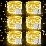 GEARLITE Lichterkette Außen Batterie, 6x10M 100 LED Mini Lichterkette mit Batterien Fernbedienung Timer Warmweiß, 8 Modi Kleine Lichterketten Innen Wasserdicht für Party Deko, Weihnachtsdeko, Balkon
