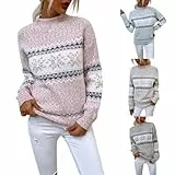 Bastwahl Strickpullover Damen Gestreift - Grobstrick Casual Sweater Elegant Pullover Oversized Langarm Sweatshirt Lose Oberteile Warm Einfarbig Wollpullover Strickpullover Lässiges Stricken Pulli