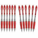 OFFCUP Druckkugelschreiber, 12pcs Rot Kugelschreiber, Gel Ink Pen 0,7 mm Feder Großraumine Kuli Ergonomische Rutschfeste Griffzone Kugelschreiber Set für Büro und Haushalt