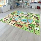 TT Home Kinder-Teppich, Spiel-Teppich Für Kinderzimmer, Zoo Mit Tiger, Bär, Bunt, Größe:80x150 cm