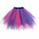 Girstunm Damen Tutu Tüllrock 50er Vintage Tüllrock Petticoat Mehrfarbig Bubble Tanzkleid Rock Unterrock Tütü Kurz Ballett Blau Fuchsie Medium