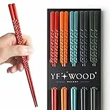 5 Paar Fiberglas-Essstäbchen, Premium-Japanische Wiederverwendbare Mit Muster, Geschenk-Set für Sushi, Asiatische Gerichte, Spülmaschinenfest (5 Farben)