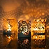 ZEYA Teelichthalter weiß Gold Metall, 3er Set Deko Teelichthalter, (H) 10,5 cm, Ø 8,5 cm, Tischdekoration Wohnzimmer, orientalische Windlichter, Laterne Vintage weiß, Kerzenhalter Weiss