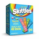 Skittles Singles To Go Tropische Geschmacksrichtung, gepuderte Getränkemischung, enthält 4 Aromen, Erdbeer-Sternenfrucht, Mango-Tangelo, Kiwi-Limette, Ananas-Passionsfrucht, 40 Stück