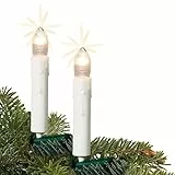 hellum Lichterkette Weihnachtsbaum, 10 Christbaumkerzen in weiß mit Wachstropfen und Clip, Lichterkette innen, belechtete Länge 3,9m, Weihanchtsbaum, Kabelfarbe grün