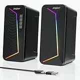 SOULION R40 PC Lautsprecher, USB-C/USB-betriebene Computer Stereo mit Lautstärkeregler, LED-Beleuchtung, PC Boxen mit USB/Bluetooth Modus für Smartphone, Laptop,Desktop und Monitor, 1 Paire, Schwarz