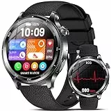 2026 Neu Smartwatch Herren mit EKG/ΒΙυτｚυcker/Harnsäure/BMI1,43'AMOLED Rund Gesundheitsuhr mit 24h Pulsuhr Blutdruck SPO2,Schlaf/Apnoe-Monitor Bluetooth-Anrufe SOS-Notruf Fitnessuhr für iOS Android