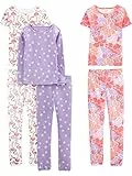 Simple Joys by Carter's Mädchen 6-Piece Snug Fit Cotton Pajama Set Pyjamaset, Lila Punkte/Weiß Flamingo/Floral, 6 Jahre (3er Pack)