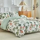 Lekesky Bettbezug 220x240 cm mit 2 Kissenbezügen 65x65 cm - Ahornblatt Grün Bettwäsche 220x240 Erwachsene - Mikrofaser-Bettbezug-Sets mit Reißverschluss