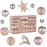102 Stück Weihnachtskugeln Rosegold Christbaumkugeln Set Weihnachtskugeln Plastik,Weihnachtsbaumschmuck,Christbaumschmuck,Ceihnachtsbaumkugeln,Tannenbaum Kugeln