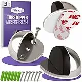 Filzada® 3x Türstopper Boden Kleben ODER Zum Schrauben [3M KLEBEPADS] - Edelstahl Tür Stopper für alle Böden - Hochwertige Door Stopper - Türstopper Selbstklebend Boden zum Wandschutz - Door Stop