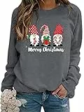 WIEIYM Sweatshirt Weihnachts Langarmshirt Druck Rundhals Pullover Partytop Herbst Winter Langarm BluseTops Stretchy Leichte Sweatshirts Basic Bequem Oberteil,F-Grey,L