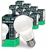 V-TAC 10x LED Glühbirne E27-10,5W - [ HOHE HELLIGKEIT ] – A60 – (Entsprechen 75W) – LED-Lampen der Neuen Generation mit Energieeinsparung – 1055 Lumen – Licht 4000K Neutralweiß