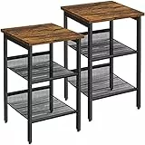 VASAGLE Nachttische, Beistelltisch-Set, 2er-Set Sofatische, kleine Couchtische mit verstellbaren Gitterablagen, Wohnzimmer, Schlafzimmer, Flur, stabil, Industrie-Design, vintagebraun-schwarz LET24X