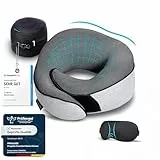 Proglobe Nackenkissen Flugzeug, Reisekissen 100% Memory Foam, Orthopädisches Nackenhörnchen, Ideal für Reisen mit Flugzeug, Auto, Zug Mit 3D-Schlafmaske, Hochwertige Netztasche, Grau