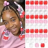 Kotkiddy 48 Stück Perlen Haarperlen Zopf Accessoires für Kinder Mädchen Süss Loc Perlen Haardekoration Schmuckmacher Set mit Werkzeug (Rot Rosa Transparent)