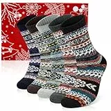 Justay Comf 5 Paar Thermosocken Herren Merino Wollsocken Warme Dicke Wintersocken Weihnachtssocken Innen/Außen Super Atmungsaktiv Stricksocken