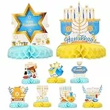 HONMOK 9 Stück Chanukka Dekoration Hanukkah Bienenwabe Tischdekoration Chanukka Menora Dreidel Davidstern Waben Mittelstück Happy Chanukka Tischaufsätze für Jüdisches Festival Hanukkah Party Deko
