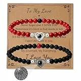 XIANNVXI 2 Stück Pärchen Armband Damen Herren Kristalle Matching Bracelets Partner Armbänder Naturstein Stretch Valentinstag Couple Geschenk für Frauen Männer (Lava Rock & Roter Türkis)