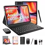 FEONAL Android Tablet 10 Zoll, 16GB RAM+128GB ROM(1TB TF), 5G WiFi Tablet Mit Tastatur Maus Stift & Hülle, Octa-Core, 8000mAh Akku, 21MP Kamera,Type-C/GPS/OTG - Schwarz