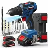 20V Brushless Akku Bohrschrauber Set mit 2 Akkus 2.0Ah, Akkuschrauber, Akkubohrer 60Nm Drehmoment, 25+1 Drehmomentstufen, 10mm Bohrfutter, 2-Gang, LED-Licht, 25 Zubehör und Koffer, Für Reparatur & DIY