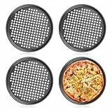 MOKIDO Pizzablech Rund ø 29 cm, 4er Set Pizza Backblech, Schwarzes Pizza Blech, Gelocht, Antihaft, Hitzebeständig für Pizzaofen & Backofen bis 230 Grad, Runde Pizzaform