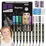 Gigmeta Tattoo Stifte Kinder Set, 10 Glitzerstifte 4 Schablonenblätter mit 40 Motiven, Diamant-Dekosticker mit 160+ funkelnden Elementen, DIY Kreativset im für Geburtstag, Party und Karneval