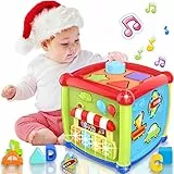 AMLGBTOP Baby Spielzeug ab 1 Jahr 6 in 1 Motorikwürfel Kinder Spielzeug 1 Jahr Form Sorter Klavier Licht Musik Montessori Spielzeug 6 9 12 18 Monate Geschenk für 1 2 3 Jahre Mädchen Jungen