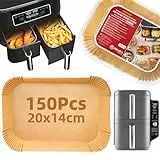 HONYAO Backpapier für Heißluftfritteuse Ninja Double Stack XL SL400EU, 150 Stück Verdicktes 20x14cm Rechteckig Airfryer Backpapier Liners für Dual Zone Air Fryers 7,6 L - 10 L