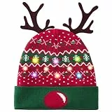 Belovecol Weihnachtsfeier Herren Hüte 6 LED Leuchten Mützen Strickmütze Hässlich Xmas with Glasses Winter Warm Unisex Hat