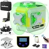 Kreuzlinienlaser Grün 3x360 Grad Selbstnivellierend 20M, ENVENTOR 3D 12 Linien Rotationslaser Bluetooth, 11 Zubehör-Set mit Fernbedienung, Hubbasis, 360° Rehbarem Stativ, für Lnnen und Außenumgebunge