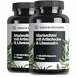 natural elements Mariendistel Artischocke Löwenzahn Komplex (2er Set) - 2x 120 Kapseln - Hochdosiert mit 80% Silymarin - Ohne Magnesiumstearat, vegan und produziert in Deutschland