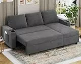 Devoko Ecksofa mit Schlaffunktion und Bettkasten L-Form Sofa 3-Sitzer Ausziehbares Schlafsofa Leinen Couch Kleines Schlafcouch für Wohnung und Wohnzimmer, Grau