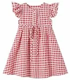 Beganly Kleines Mädchen Flatterärmel Baumwolle Kleid Kleinkind Kinder Doppelte Rüschen Freizeitkleider Kariertes Rot 100 (Plaid Red)