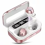 Wekily In Ear Bluetooth Kopfhörer, V5.3 Kabellos Kopfhörer mit 2600mAh Ladekoffer, 108 Std Spielzeit, LED Anzeige, Kraftvoller Bass, Klar Sprech Ohrhörer ENC Lärmreduzierung für Arbeit/Sport(Rosé)