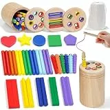 Joozmui Holz Montessori Spielzeug ab 1 2 3 Jahre, 4 in 1 Holzspielzeug Motorikspielzeug Baby Spielzeug 1 2 3 Jahr - Holz Sortier & Stapelspielzeug Geschenk für Kleinkinder Kinderspielzeug Lernspiele