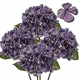 Hollyone Set mit 4 künstlichen violetten und grauen Blumen mit 42 cm langen Stielen, getrocknete künstliche Blumen für Küche, Innendekoration, Party, Hochzeit