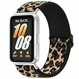 Amzpas Nylon Armband Kompatibel mit Samsung Galaxy Fit 3 Armbänder für Damen Herren, Elastische Uhrenarmband Loop Dehnbare Ersatzarmband für Samsung Galaxy Fit 3 SM-R390 (Leopard)