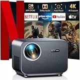 VGKE Smart Beamer 4k Heimkino, [Netflix Offizieller ＆ Autofokus] 30000 Lumen Full HD 1080p WiFi6 Bluetooth Projektor mit Dolby Audio, Automatische Trapezkorrektur Beamer Handy für Heimkino/Outdoor
