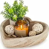 Hanobe Dekoschale Holzschale Deko Schale: Herz Schlüssel Schale Schlüsselschale Holz Tischdeko Herzform Groß Vintage Dekoschalen Gross Holzschalen Herbst Tisch Dekoration, 20cm