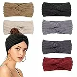 Stirnband Damen Winter Strick Dünn, Stirnband Kinder Mädchen, Herbst Und Winter Vielseitig 6 Pcs Gehäkeltes Warmes Haarband Ohrenwärmer Elastische