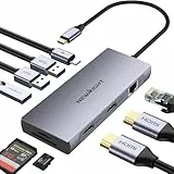 Laptop Docking Station Dual Monitor, Newmight Dual HDMI Adapter für 2 Monitore mit 2 HDMI 4K, 1 Gbps Ethernet, PD 100W Aufladen, 3 USB 3.0, SD/TF Reader, USB C Docking Station für HP/Dell