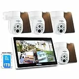 【4MP+1TB】 Hiseeu Solar-Überwachungskameras,4×4MP kabelloses Kameraset mit 10''Monitor,Zwei-Wege-Audio,360°Schwenk-Neige-Funktion, Nachtsicht,Bewegungserkennung,2,4-GHz-WLAN,Keine Abonnementgebühren