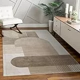Paco Home Teppich Wohnzimmer Schlafzimmer Kurzflor Modernes Geometrisches Muster Bogen Motiv Abstrakte Optik Linien Beige, Grösse:200x290 cm