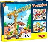 HABA 305883 - Puzzles Baustellenfahrzeuge, Puzzle ab 3 Jahren, bunt